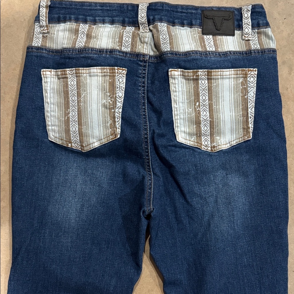 Lucky & Blessed Navy Flare Jeans with Cream Details - Picture 4 of 4